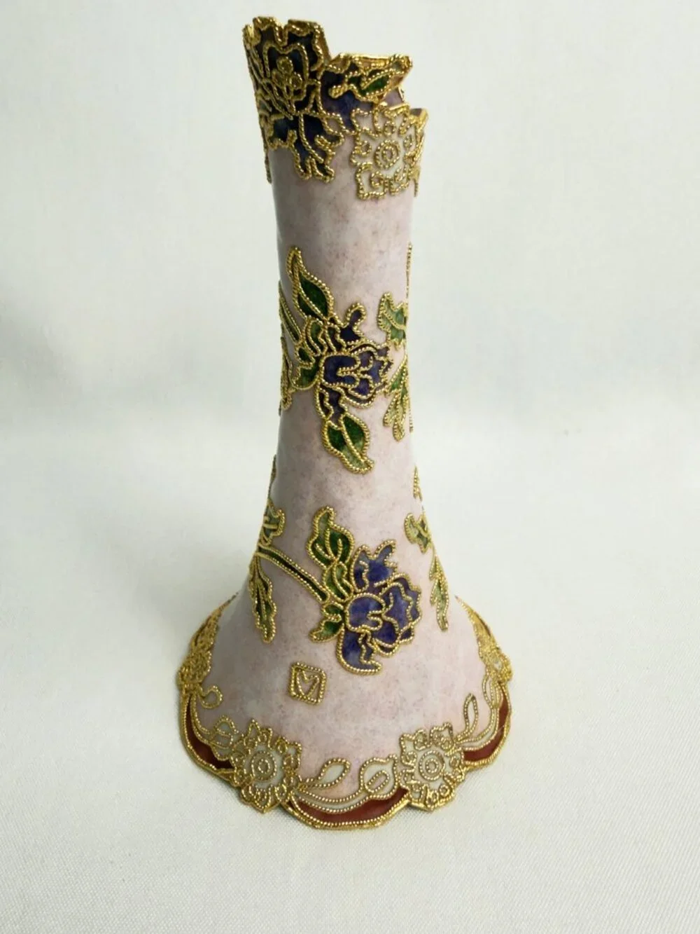 Chinese Vintage Cloisonné Vase Pink Enamel & Gold Filigree Victorian Design 6